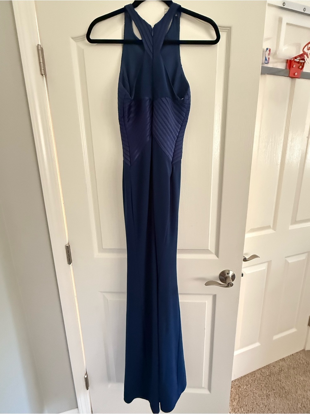 Halston Heritage Navy Halter Column Gown